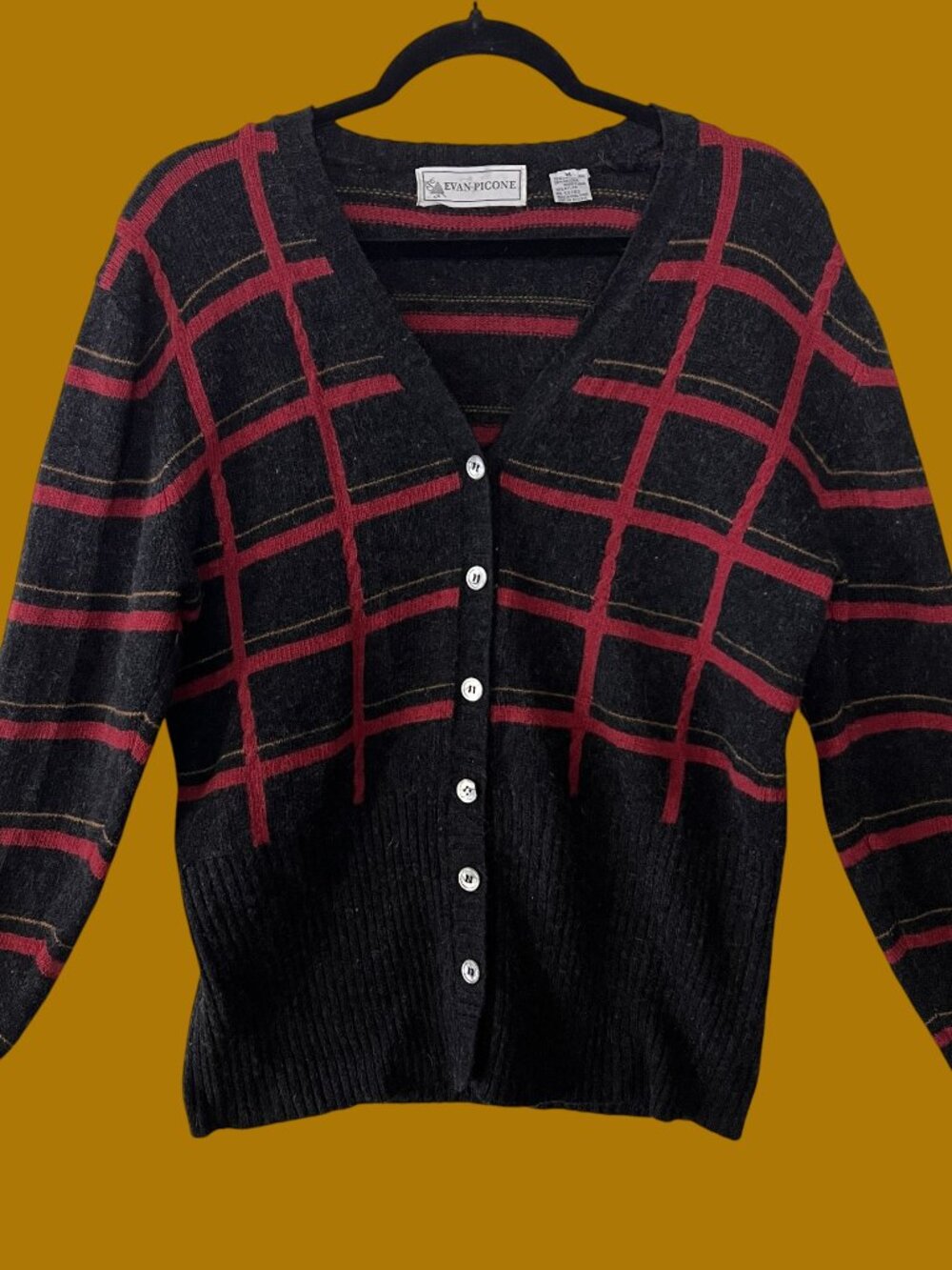Vintage Plaid Wool Angora Cardigan Sweater, Evan Picone